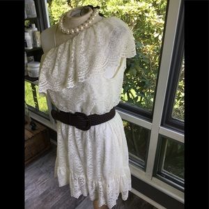 (Large) NWT Cream Colored Lace Dress With Belt.